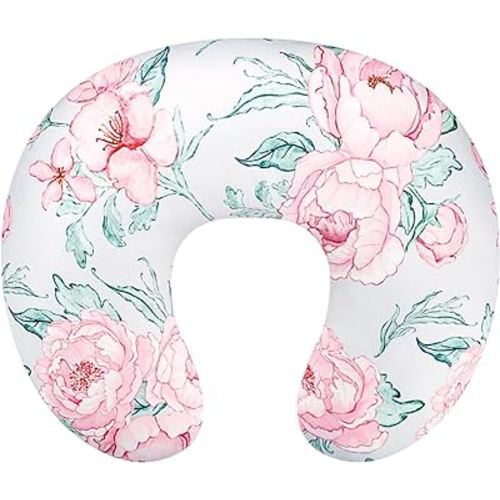Nursing Pillow Cover for Baby Girl and Boy, Ultra Soft Comfortable Stretchy Removable Slipcover for Newborn Breastfeeding Pillows, Pink Flower