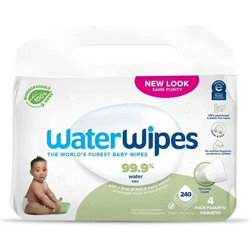 WaterWipes Plastic-Free Textured Clean, Toddler & Baby Wipes, 99.9% Water Based Wipes, Unscented & Hypoallergenic for Sensitive Skin, 240 Count (4 packs), Packaging May Vary