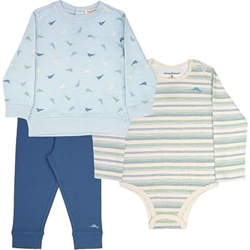 Tommy Bahama Baby 3-Piece 100% Cotton Set - Long Sleeve Shirt, Onesie, and Pants Bundle for Infants and Babies