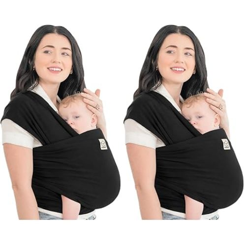 KeaBabies Baby Wrap Carrier - All in 1 Original Baby Carrier Newborn to Toddler Sling, Easy to Wear, Hands Free Bonding, Lightweight, Breathable Infant Wraps (Trendy Black) (Pack of 2)