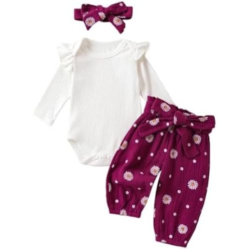 allshope Newborn Baby Girl Fall Outfit Romper Long Sleeve Crewneck Floral Print Jumpsuit Bodysuit Pants Infant Clothes