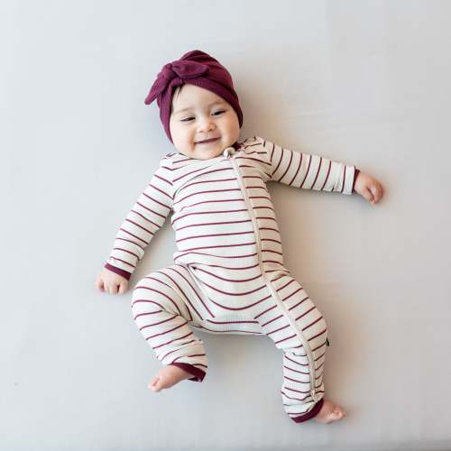 Ribbed Zipper Romper in Burgundy Stripe