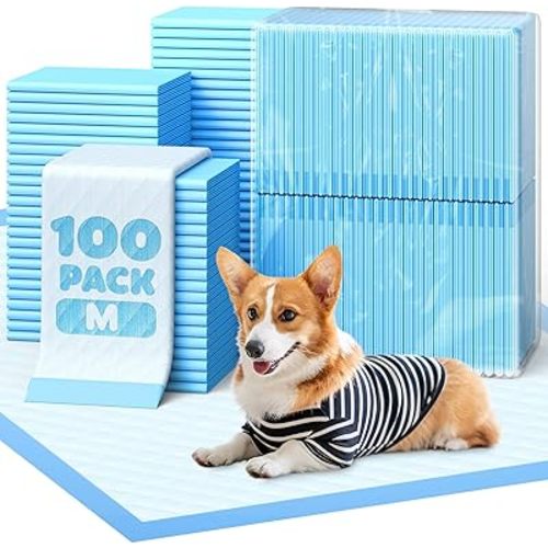 Puppy Pads - Super Absorbent & Spill-Proof Pee Pads for Dogs with 6-Layer Material, Quick-Dry & Hassle-Free Potty Pads for Floors, Furniture, Vehicle, 22" × 22", 100 Packs