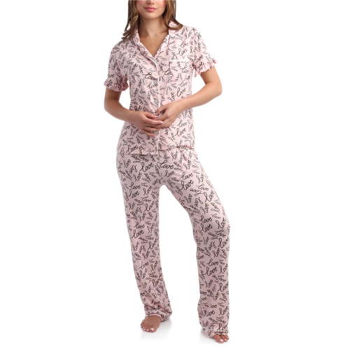 dELiA*s Women's Pajamas - 2 Piece Super Soft Button Down Sleep Shirt and Wide Leg Pajama Pants (S-3X)