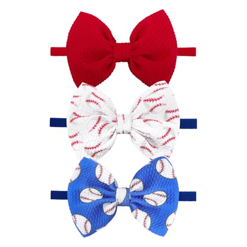 Lanmerry Baseball Baby Bows 0-6 Months Red Hair Bow Sport Baby Headband Soccer Bows for Girls Baseball Hairband Infant Bows Headband Game Hair Accessories