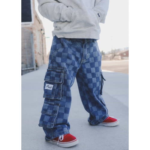 Checkered Baggy Blue Jeans