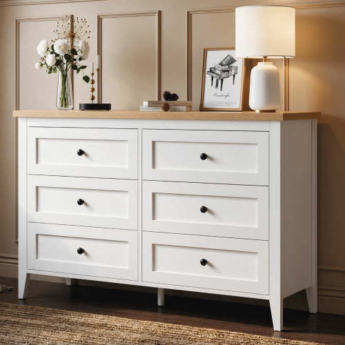 RichYa 6 Drawer Dresser for Bedroom,Chest of Drawers with Metal Knobs,Dresser for Closet,Wood