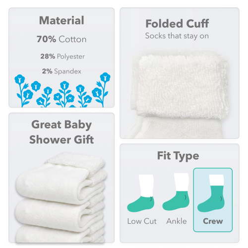 Carter's Child of Mine Baby Boys' & Girls' Folded Cuff Terry Socks, 6-Pack, Newborn