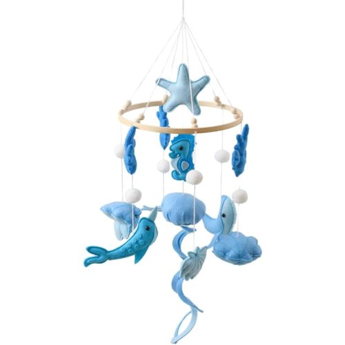 GOODMOM Ocean Nursery Mobile for Boys & Girls | Handmade Baby Crib Mobile with Seahorse, Jellyfish, and More | Sea Theme Crib Accessories|Easy Assembly Sturdy Structure (BlueWave)