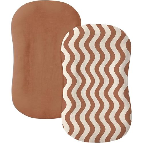 guruixu Muslin Baby Lounger Cover 2 Pack, 100% Cotton Infant Replacement Cover, Soft & Breathable Replacement Slipcover, Compatible with Snuggle Me Lounger (Terracotta,Terracotta Wave)