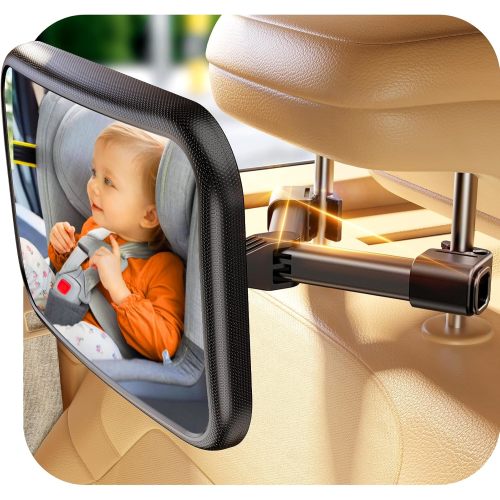 TAZENI Baby Car Mirror for Baby, Stays Stable Hook Clip (No Strap), Baby Mirror for Car Seat Mirror Rear Facing, Easy Install, Back Seat Mirrors for Car, ShatterProof & Crash Tested Baby Shower Gifts