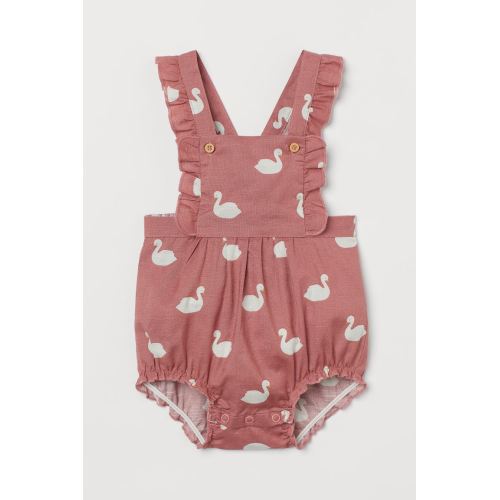 Ruffle-trimmed Overall Shorts, Dusty rose/swans