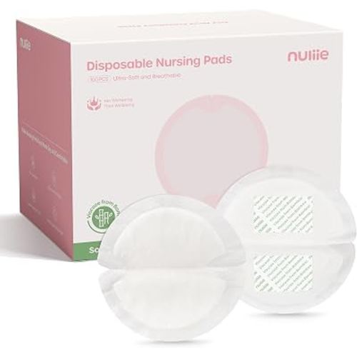 Nuliie Viscose-from-Bamboo Disposable Nursing Pads 100 Count | Ultra-Breathable Breast Pads for Breastfeeding, Absorbent & Stay Dry, Leakproof, Individually Wrapped