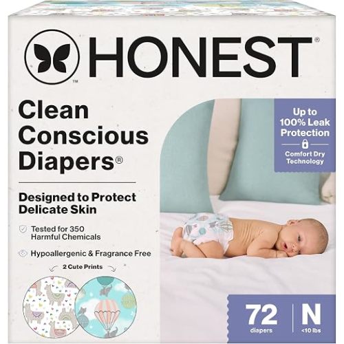 The Honest Company Daytime Diapers, All the Alpacas, Size Newborn, 72 Count