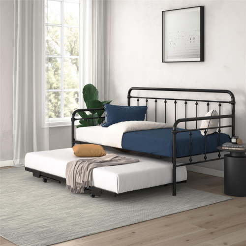 DHP Locky Metal Daybed with Pop Up Trundle Bed, Twin over Twin, Black