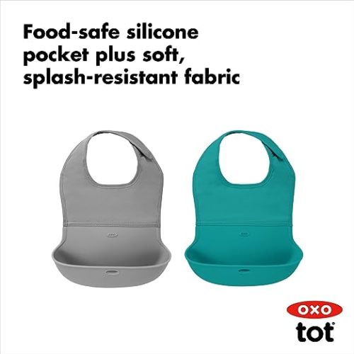 OXO Tot Roll- Up Bib 2-Pack Gray/Teal - Teal/Gray