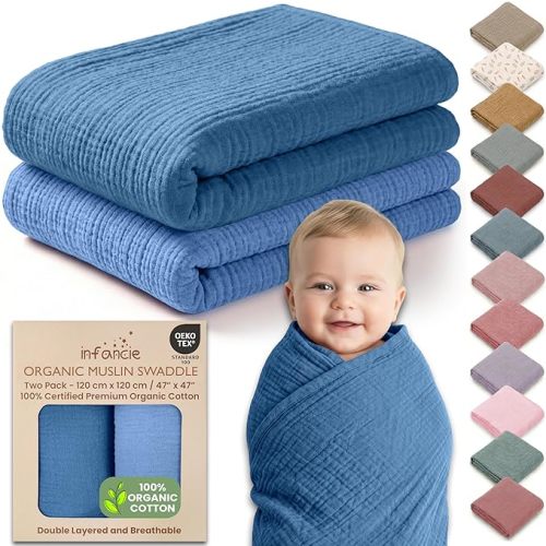 100% Organic Cotton Muslin Baby Blanket - 47 x 47 Inch Breathable Swaddle Blankets for Newborns, Hypoallergenic Double-Layer, Soft and Cozy Baby Blankets for Everyday Use (Green/Mint Green)