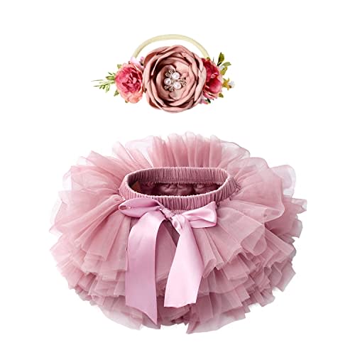 Tutu.kk Toddler Tutu Skirt for Baby Girl with Diaper Cover, Soft Baby Tutu Dress 0-36 Months with Flower Headband