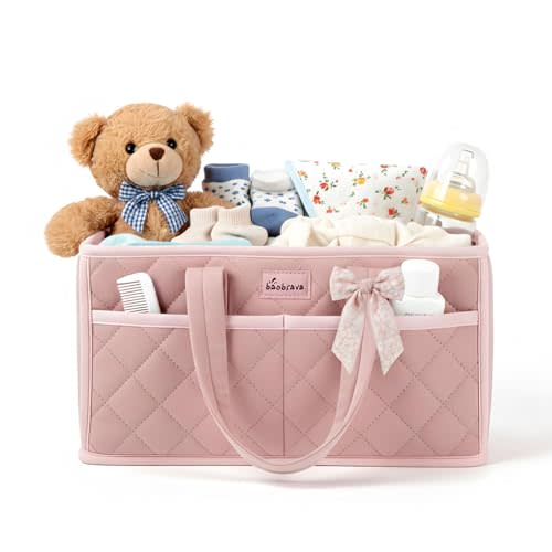 Diaper Caddy Organizer For Changing Table,Dutch Velvet Baby Diaper Caddy With 3 Removable Compartments &4 Side Pockets,Portable Diaper Basket For Car Organizer,Nursery Organizer For Essential Supplies