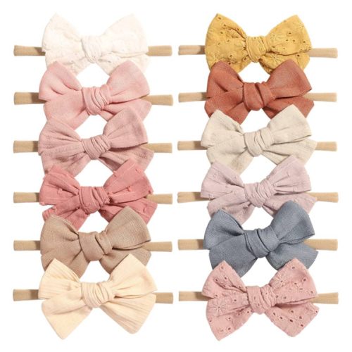 jollybows 12pcs Baby Girls Hair Bows Nylon Elastic Headband Hair Accessories for Infants Toddlers Newborn