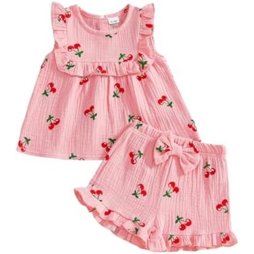 BemeyourBBs Summer Toddler Girl Clothes Baby Girl Ruffle Sleeveless Shirt with Buttons Bow Bloomers Shorts Set Cute Outfits