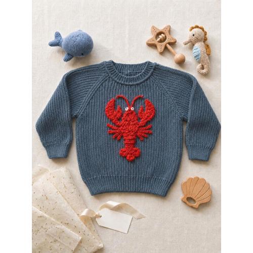 Personalized Lobster Baby Sweater, Hand-Embroidered Name, Nautical Knit Jumper