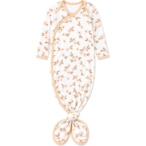 Copper Pearl Baby Gown - Knotted Newborn Sleepers for Baby Boy and Girl, Soft Stretchy Long Sleeve Infant Gowns with Bottom Tie and Hand Mittens, Perfect Hospital Coming Home Outfit (Rue)