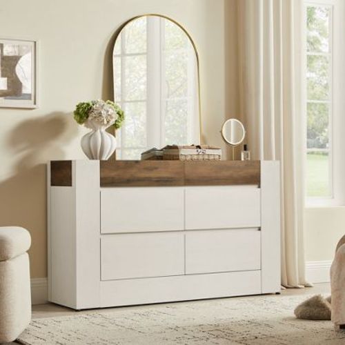 6 Drawer Dresser, 54" Wide Modern Wood Chest of Drawers, Storage Organizer for Bedroom Living Room Entryway, White