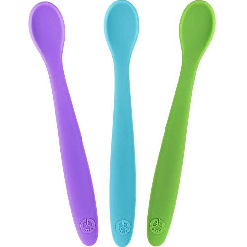 WeeSprout Silicone Baby Spoons, First Stage Infant Feeding Utensils with Soft-Tip, Set of 3