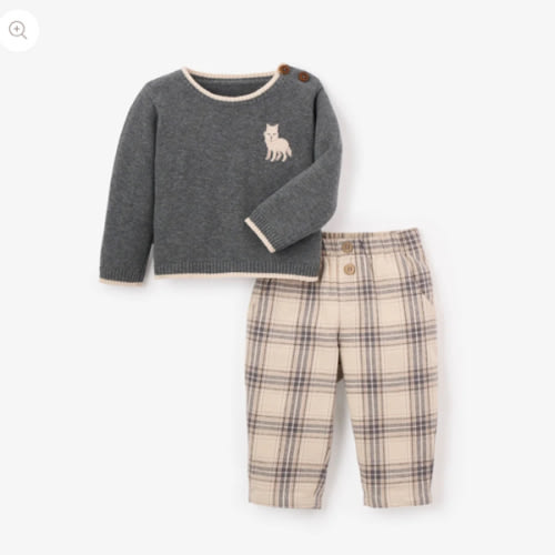 Wolf Knit Sweater + Plaid Pant Set – Elegant Baby