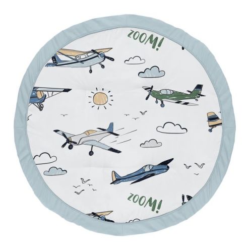 Sweet Jojo Designs Boy Baby Tummy Time Playmat Airplane Green and Blue