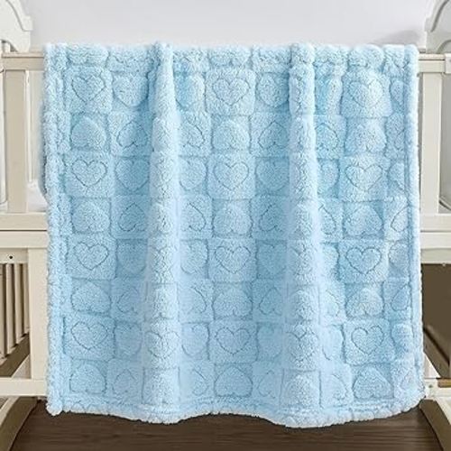 Sherpa Fleece Baby Blanket Heart Checkered Blanket, Ultra Soft Fluffy Premium Baby Blankets for Boys Girls, Cozy Infant Toddler Newborn Receiving Blankets for Crib Stroller 30”×40” (Blue)