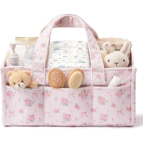 Baby Diaper Caddy Organizer with Handles, Portable Nursery Storage Basket