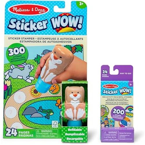Melissa & Doug Sticker Wow!™ Bunny Bundle: 24-Page Activity Pad, Stamper, 500 Stickers, Mini Pad, Arts and Crafts Fidget Toy Collectible Character