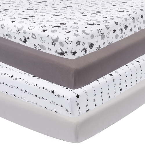 REZIPO 4 Pack Star and Moon Neutral Unisex Fitted Baby Crib Sheets Set for Baby Boys or Girls