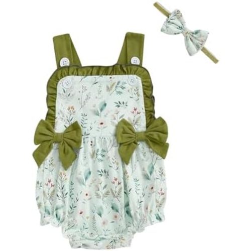 FOMOYUU Infant Newborn Baby Girl Ruffle Sleeveless Romper Summer Clothes Outfit with Cute Floral Print Jumpsuit
