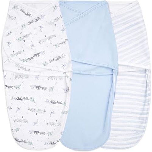 aden + anais Essentials Easy Swaddle Wrap Quick Change with Bottom Zipper, Snug Cotton Knit Baby Wrap Swaddle Blanket for Newborns, TOG 1.0, 3-Pack, Rising Star, 0-3 Months, Small/Medium