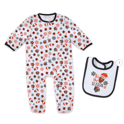 Cincinnati Bengals WEAR by Erin Andrews Infant & Newborn Holiday Full-Zip Sleeper & Bib Set