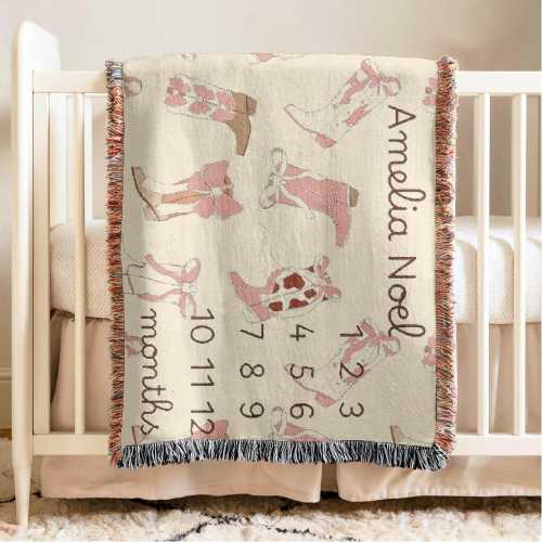 Personalized Baby Girl Milestone Blanket Cowgirl Customized Name Blanket Baby Girl Gift Newborn Keepsake Custom Western Nursery Decoration