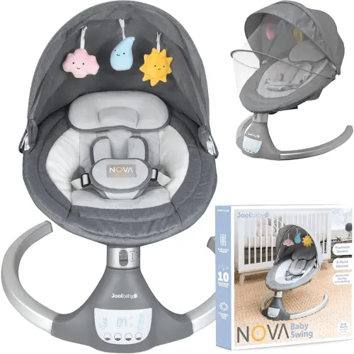 Jool Baby Nova Swing for Newborns - Electric Motorized Infant Swing, Bluetooth Music, 10 Preset Melodies, Remote (Updated Model, Gray)