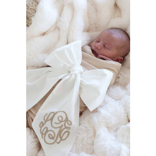 Personalized Newborn Bow Sash | Ivory