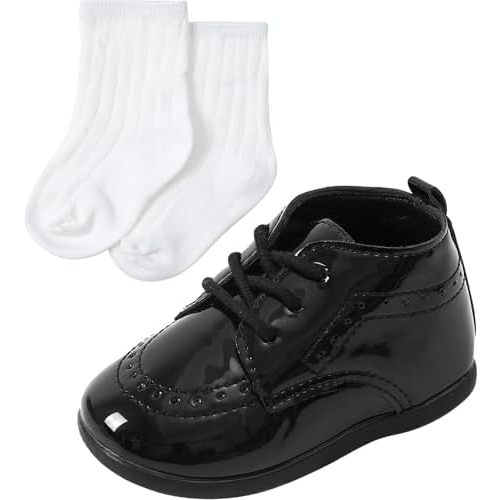 AGJ Baby Boy Dress Shoes Infant Oxford Loafers Wedding PU Leather Rubber Shoes Toddler Girl Flats Walking Shoes Set 3-24 Months