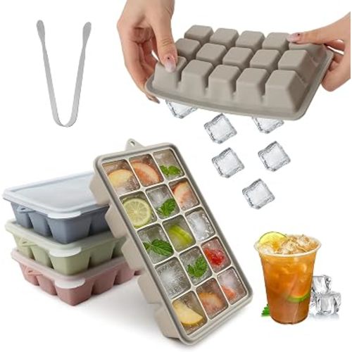 4 Pack Silicone Ice Cube Trays with Lid, Stackable Easy Release Mold