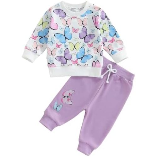 Toddler Baby Girl Fall Winter Outfit Butterfly/Strawberry Sweatshirt Pants Set Cute Clothes 3 6 9 12 18 Months 2T 3T