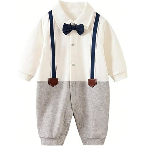 Gentleman Bow Tie Baby Boy Romper Soft Cotton Newborn Outfit for First Birthday Wedding Family Photo Gift