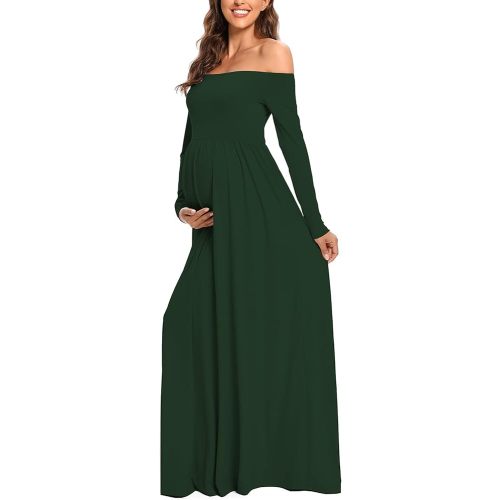 Glampunch Maternity Dress Off Shoulder Short&Long Sleeve Maxi Pregnancy Dress for Photoshoot Baby Shower