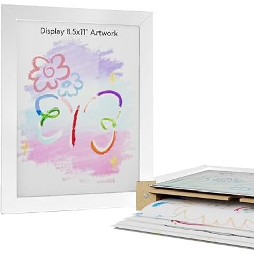 Kids Art Frames without Elastic Band, Store up to 150 Pieces of 8.5 x 11 inch Art, Kids Artwork Frames Changeable, White Artwork Display Storage Frame, Both Hanging or Standing (2 Pack)