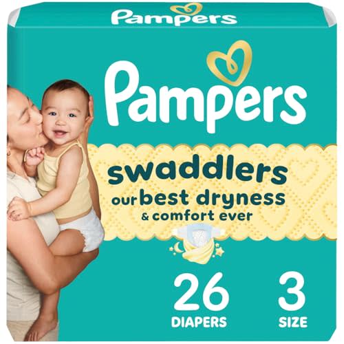 Pampers Swaddlers Diapers, Size 3 (13-26 lbs), 26 Count, Absorbent, Keeps Baby Dry and Comfortable, Skin Safe Disposable Baby Diaper (Packaging May Vary)
