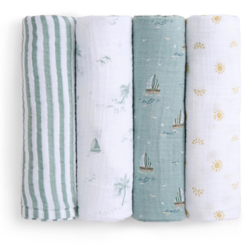 aden + anais Organic Cotton Muslin Swaddles in Sailing Seas 4 Pack