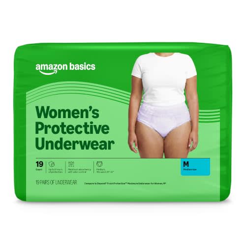 Amazon Basics Postpartum Incontinence Underwear for Women, Maximum Absorbency, Disposable, Fresh Protection, Odor Control, Comfortable Fit, Medium, Lavender, 19 Count, Packaging May Vary